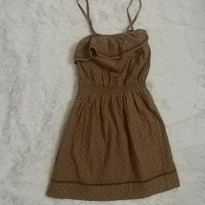 Vintage EXPRESS Brown/Gold Metallic Dress w/ Spaghetti Straps Sundress XS